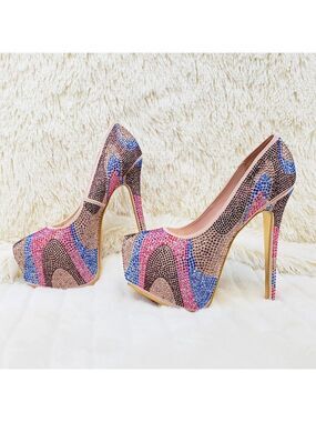 Nude Multi Rhinestone High Heel Platform Pumps